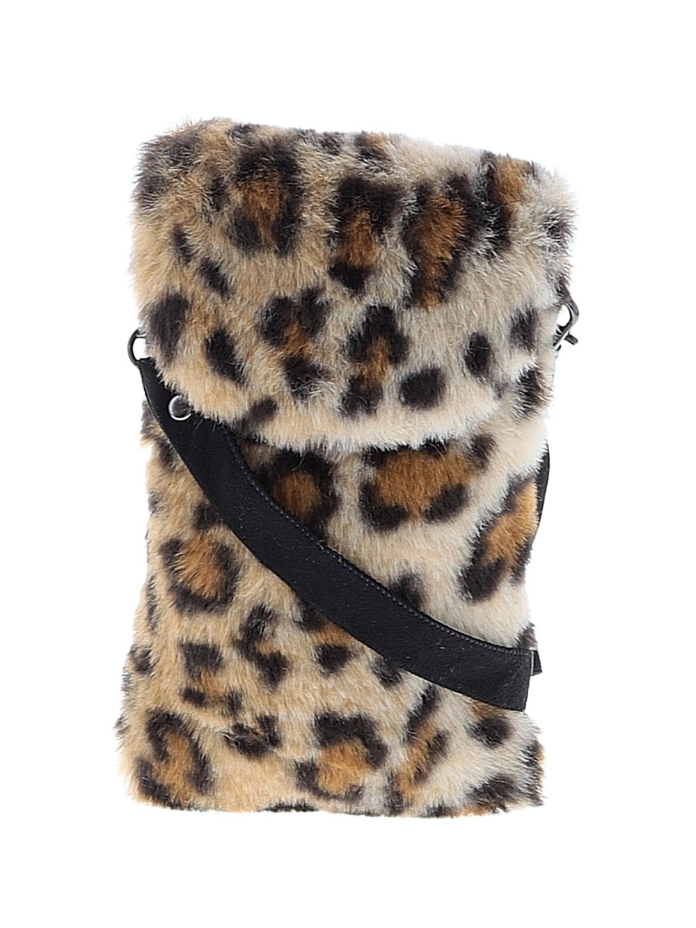 Leopard Faux Fur Crossbody Clutch - Tan and Black